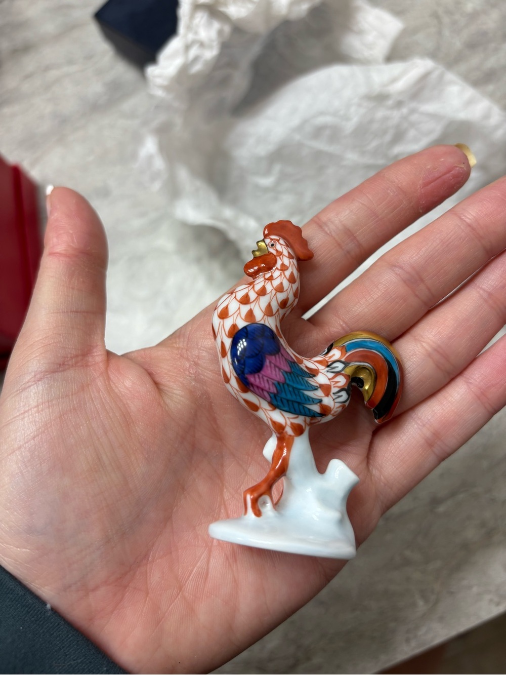 Multicolor Porcelain Rooster Figurine - Decorative Home Accent - Picture 5 of 6